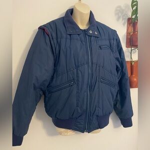 Vintage Private Club Convertible Jacket Vest Men’s Dark Blue Red Lining Medium